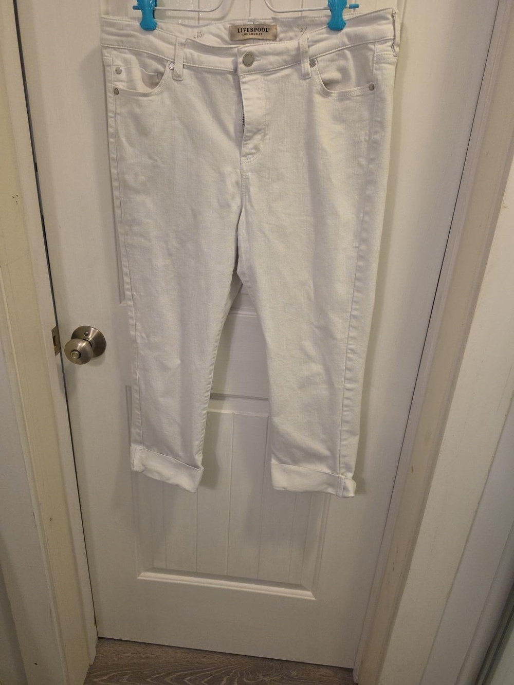 Liverpool Los Angeles White Cuffed Crop Stretch Jeans Women's Size 12/31